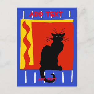 Svart katt mot lampa,redigera text vykort