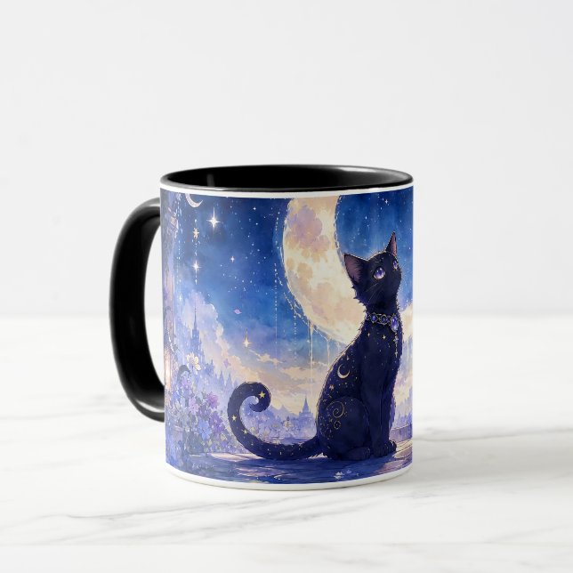Svart Katt Mugg i Månsken (Framsida vänster)