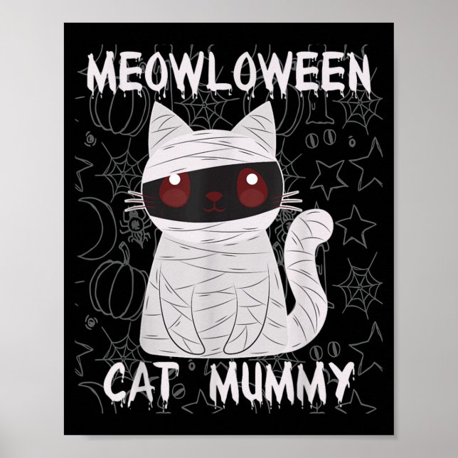 Svart Katt Mummy Halloween Poster (Framsidan)