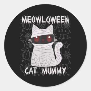 Svart Katt Mummy Halloween Runt Klistermärke