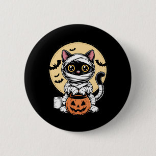 Svart Katt Mummy Män Kvinnor Barn Halloween Roligt Knapp