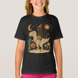 Svart katt & Mummy T-Rex Halloween Åktur T Shirt