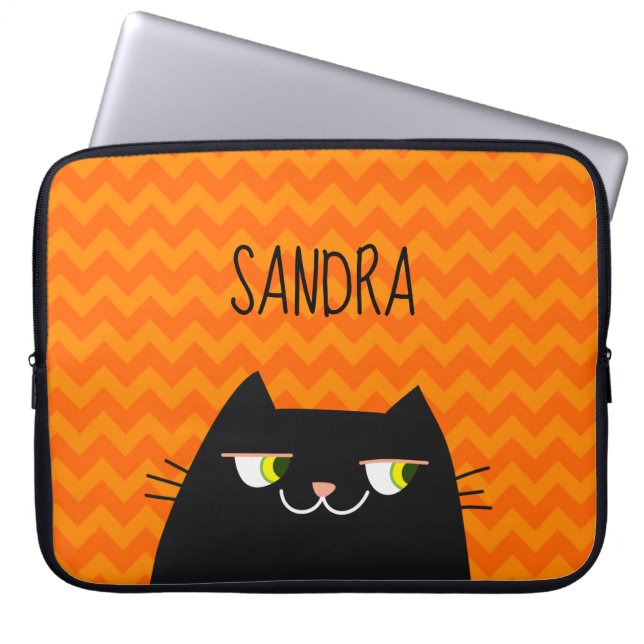 Svart Katt Namn Bärbar Dator Fodral Söt Present (Framsidan)