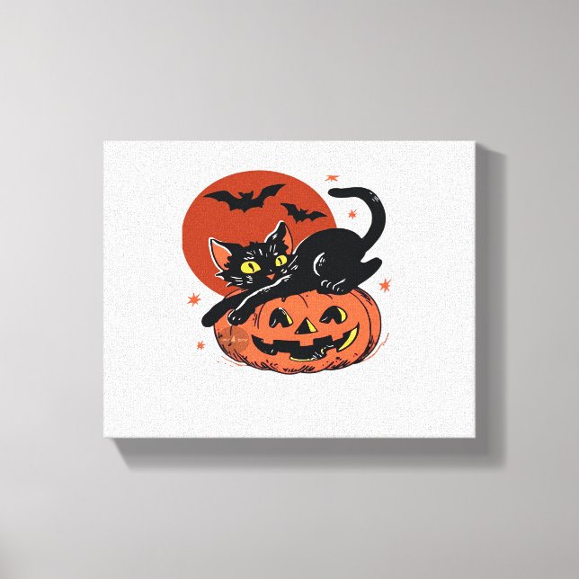 Svart katt, nostalgic Halloween Classic T-Shirt Canvastryck (Framsida)