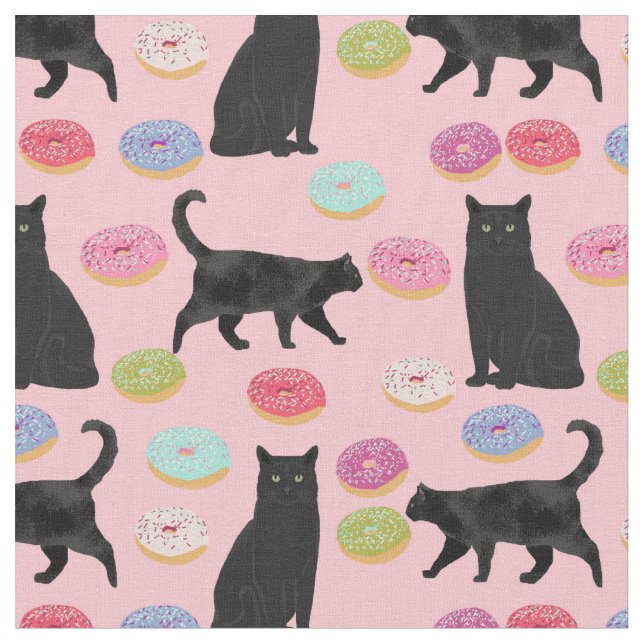 Svart katt och åsnor rosa mönster tyg (Närbild)
