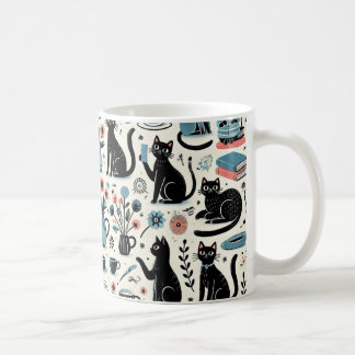 Svart katt och blomma kaffemugg