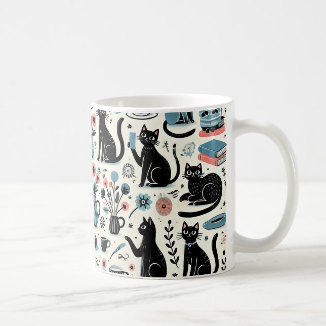 Svart katt och blomma kaffemugg (Höger)