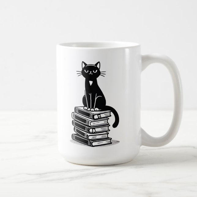 Svart katt och Bokar - Minimalistisk design Kaffemugg (Höger)