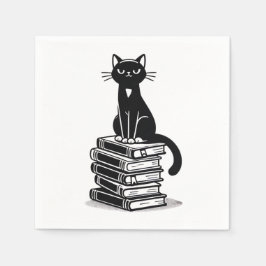 Svart katt och Bokar - Minimalistisk design Pappersservett