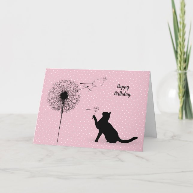 Svart katt- och dandelionfödelsedag kort (Framsida)
