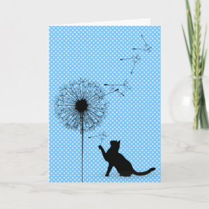 Svart katt- och dandelionfröfödelsedag kort