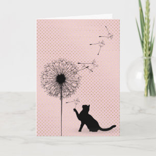 Svart katt- och dandelionfröfödelsedag kort