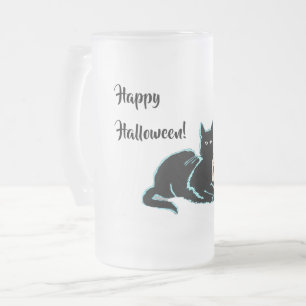 Svart katt och dödskalle Halloween Frostat Ölglas