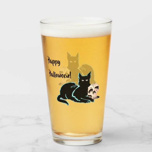 Svart katt och dödskalle Halloween Glaskopp (Framsida fylld)