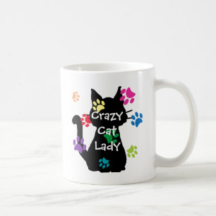 Svart Katt och Färgrika Målade Tassar för Galna Ka Kaffemugg