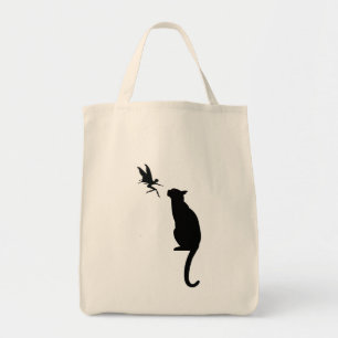 Svart katt- och fesilhouette tygkasse