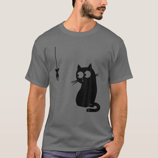 Svart katt och fiskyndel, katt och överdel t shirt (Framsida)