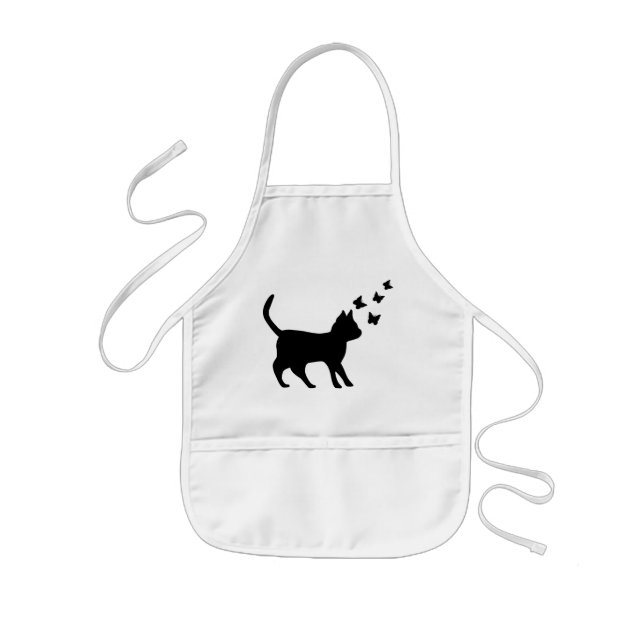 Svart katt och fjäril barnförkläde (Framsidan)