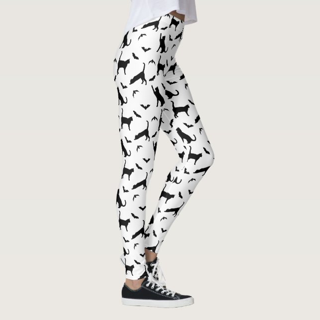 Svart katt- och fladdermusformar Söt Halloween-mön Leggings (Höger)
