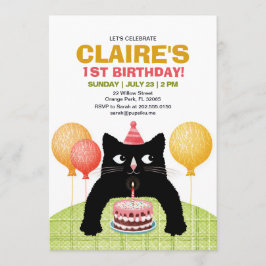 Svart katt och födelsedagskalas. inbjudningar