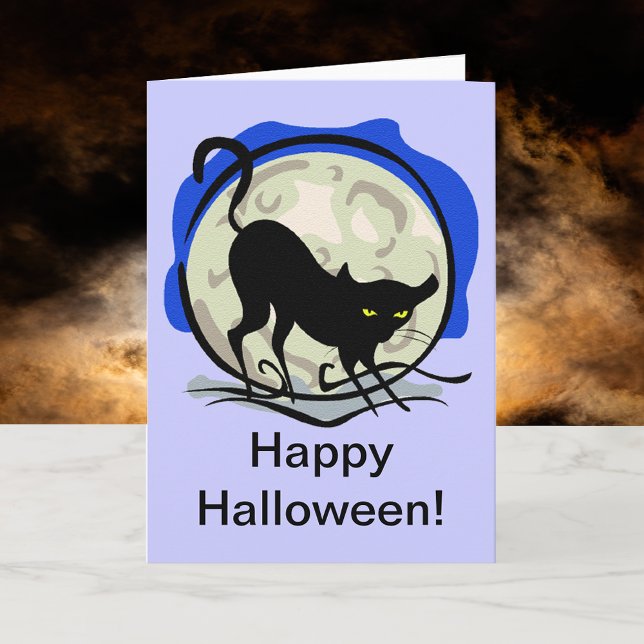 Svart katt och full måne kort (Black Cat and Full Moon Card)