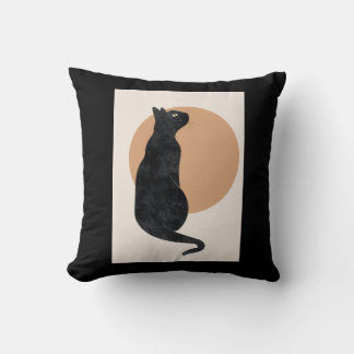 Svart katt och Gult Sol Kudde