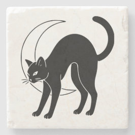 Svart katt och halvmåne Linjekonst Stenunderlägg