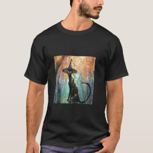 Svart katt och häxhatt kuslig körsbärsblomkonst t shirt