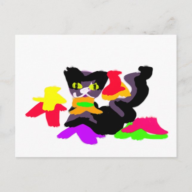 Svart katt och höstnöje vykort (Framsida)