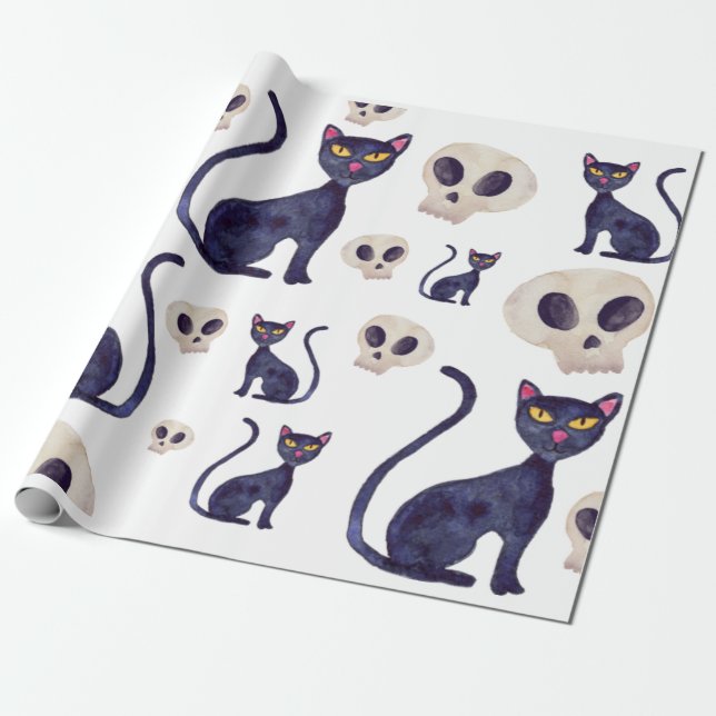Svart katt- och hudhallopoldesign presentpapper (Utrullad)