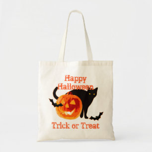 Svart katt och jack-o-lantern bus eller godis tygkasse