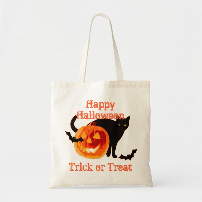 Svart katt och jack-o-lantern bus eller godis tygkasse (Framsidan)