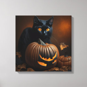 Svart katt och Jack-O-Lantern Canvastryck