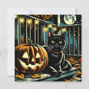 Svart katt och Jack-O=Lantern Halloween Inbjudningar