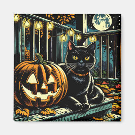 Svart katt och Jack-O-Lantern Halloween Magnet