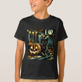 Svart katt och Jack-O-Lantern Halloween T Shirt