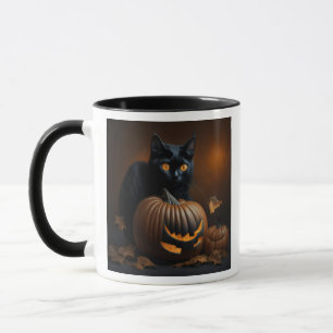 Svart katt och Jack-O-Lantern Mugg