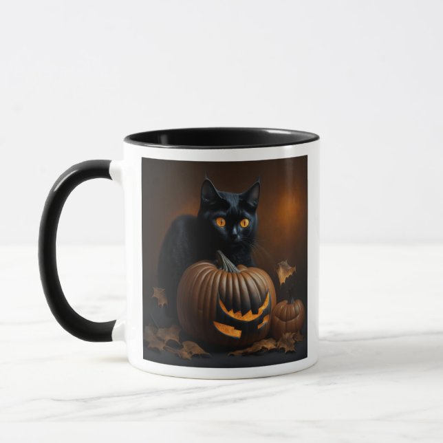 Svart katt och Jack-O-Lantern Mugg (Vänster)