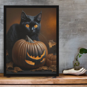 Svart katt och Jack-O-Lantern Poster