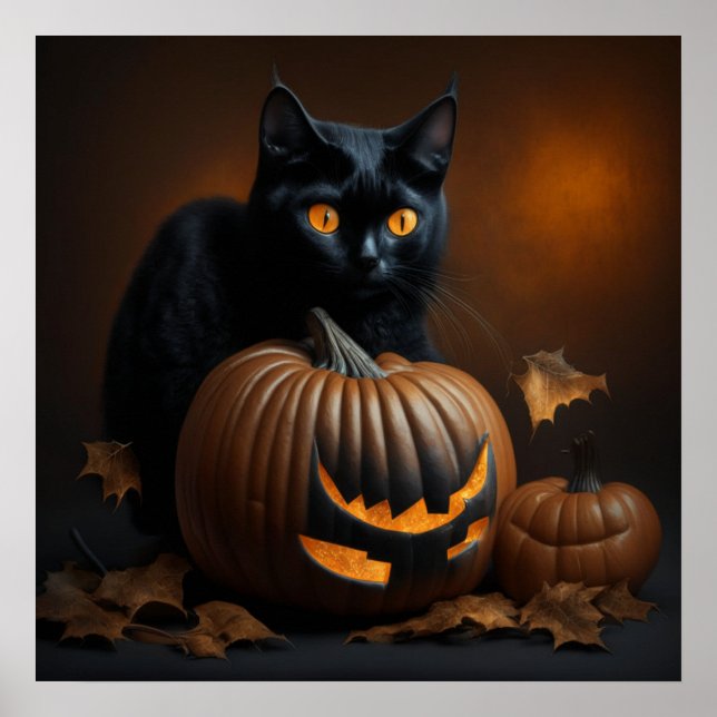 Svart katt och Jack-O-Lantern Poster (Framsidan)
