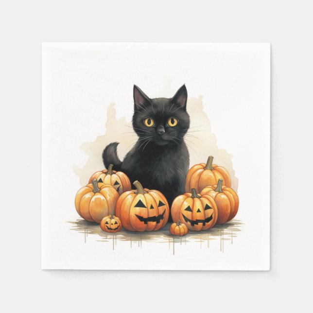 Svart katt och Jack-O-lyktor Pappersservett (Framsidan)