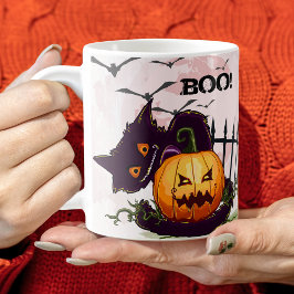 Svart katt och Jack o'Lantern Halloween Kaffemugg