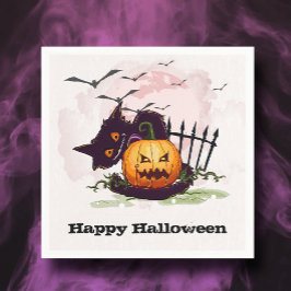 Svart katt och Jack o'Lantern Halloween Pappersservett