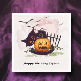 Svart katt och Jack o'Lantern Halloween Pappersservett