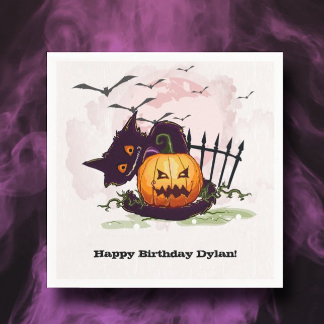 Svart katt och Jack o'Lantern Halloween Pappersservett (Skapare uppladdad)