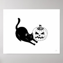Svart Katt- och Jackolantern Halloween-utskrift