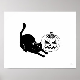 Svart Katt- och Jackolantern Halloween-utskrift Poster