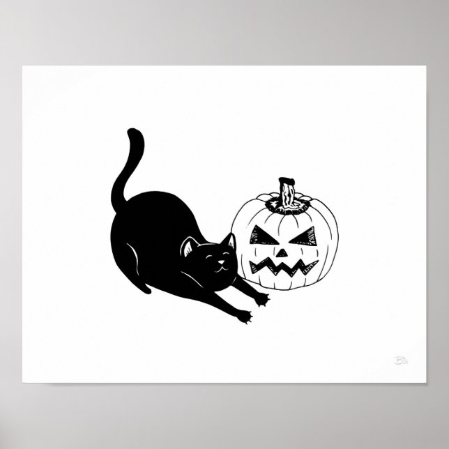 Svart Katt- och Jackolantern Halloween-utskrift Poster (Framsidan)