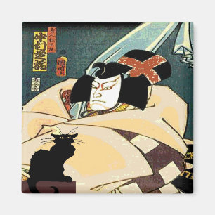 Svart katt och japansk man magnet