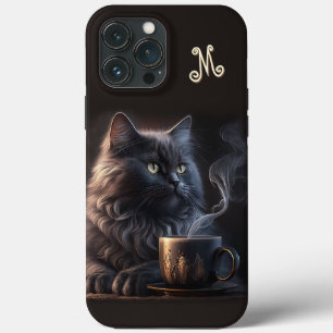 Svart katt och kaffe med Monogram
